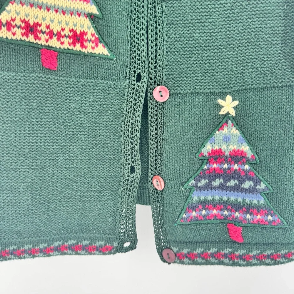 Christopher Banks Cardigan Sweater Green Christmas Embroidered HolidaySz Small‎